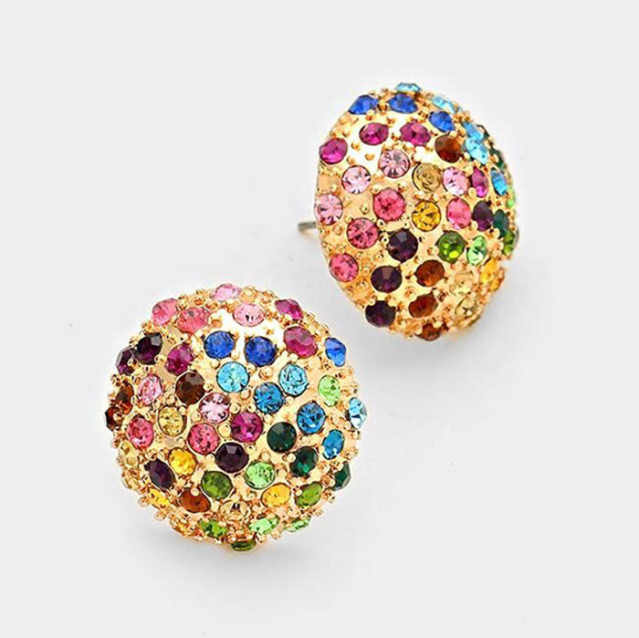 Multi Colored Crystal Dome Stud Earrings on Gold | 214011