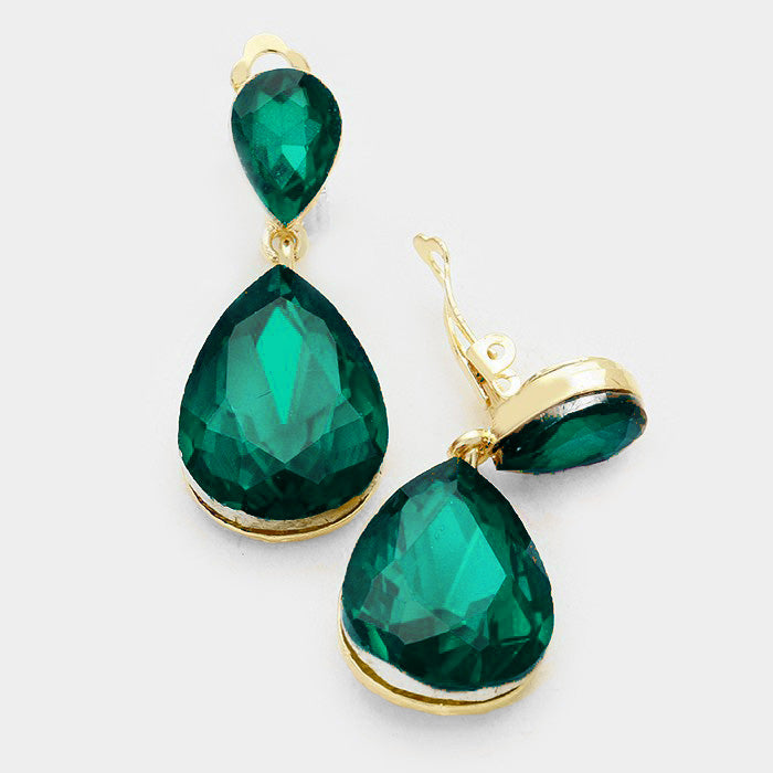 Little Girls Clip on Emerald Teardrop Earrings | 358441