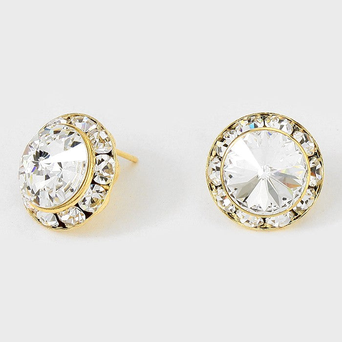 Austrian Crystal Round Stud Earrings on Gold | 5/8" | 213691