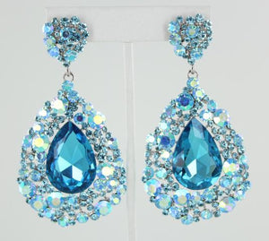 Aqua Chandelier Earrings with AB Stones | Pageant Chunky Earrings | H202-7