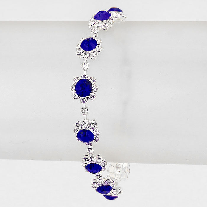 Sapphire Round Crystal Rhinestone Rosette Evening Bracelet | 192331