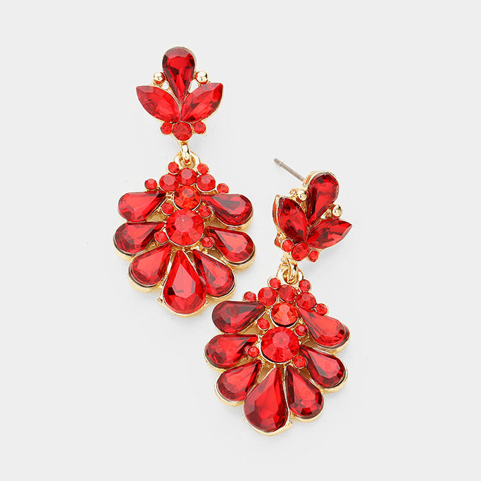 Little Girls Red Crystal Cluster Teardrop Pageant Earrings | 402708