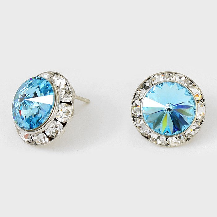 Aqua Austrian Crystal Round Stud Earrings | 5/8" | 114212
