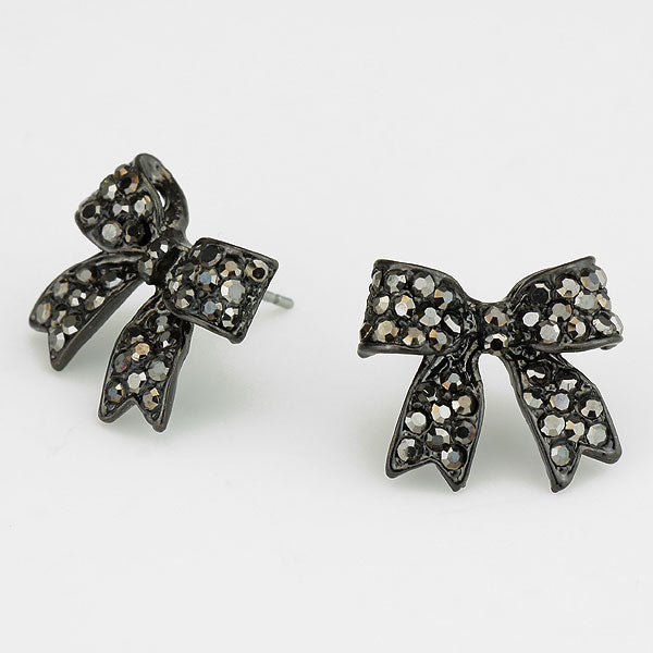 Hematite Rhinestone Bow Stud Earrings | 153394
