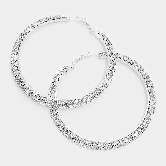 Crystal Hoop Earrings on Silver 2.75" | 297571