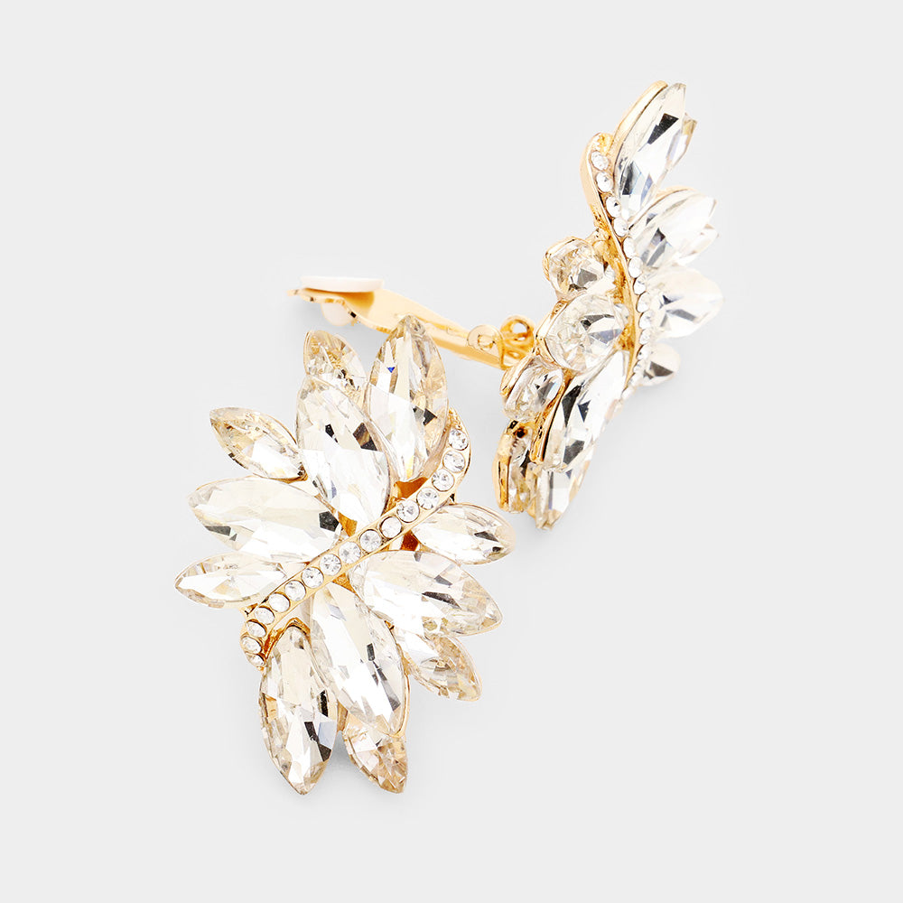 Clear crystal rhinestone clip on earrings on Gold