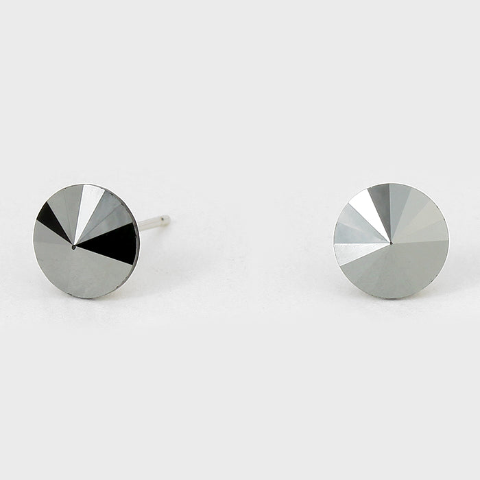 Small Hematite Round Crystal Stud Earrings | 8 mm