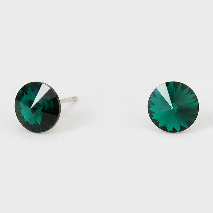 Small Emerald Round Crystal Stud Earrings | 8 mm | 123237