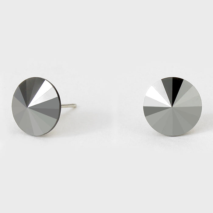 Hematite Small Round Crystal Stud Earrings | 10mm = 0.39"