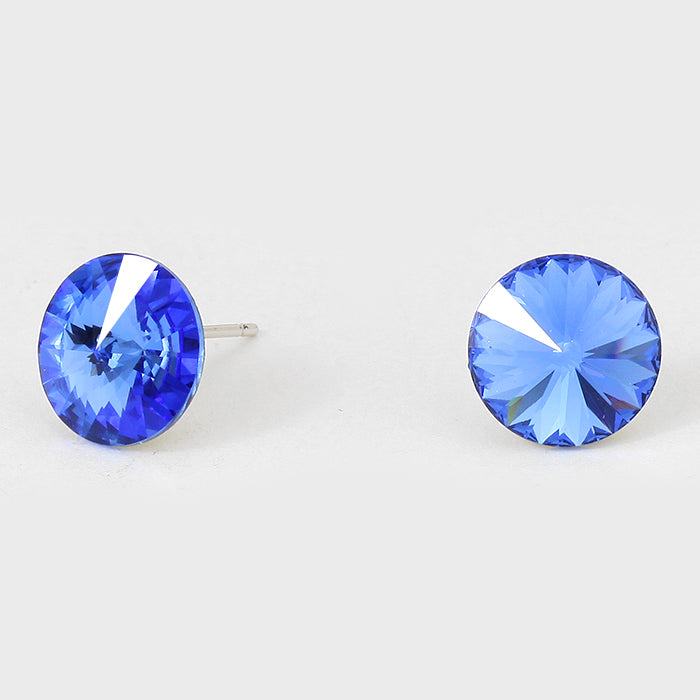 Sapphire Small Round Crystal Stud Earrings | 10mm = 0.39"