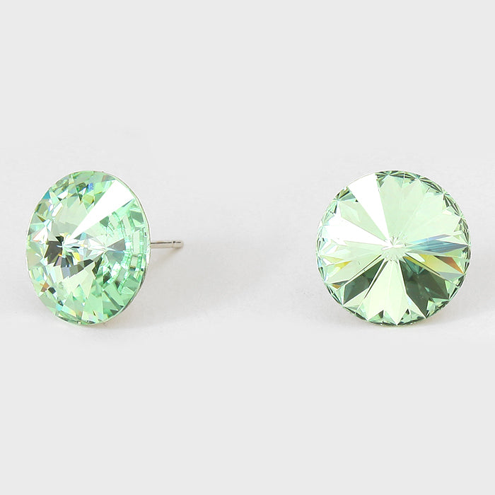 Light Green Small Round Crystal Stud Earrings | 15mm = 0.59"