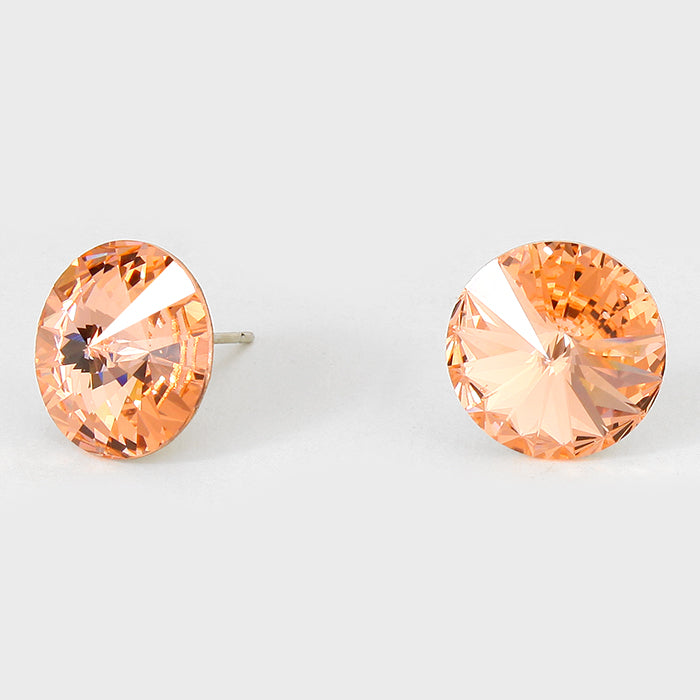 Peach Small Round Crystal Stud Earrings | 15mm = 0.59"
