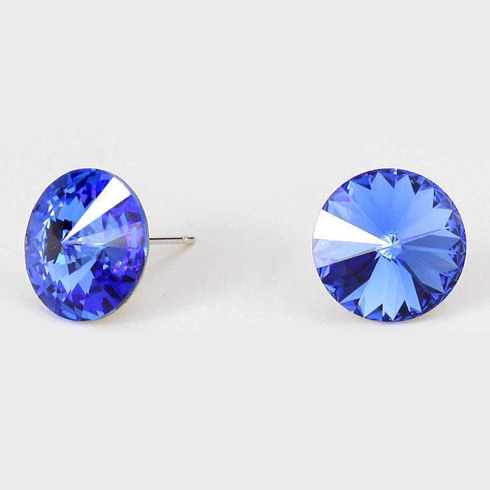 Sapphire Small Round Crystal Stud Earrings | 15mm = 0.59"