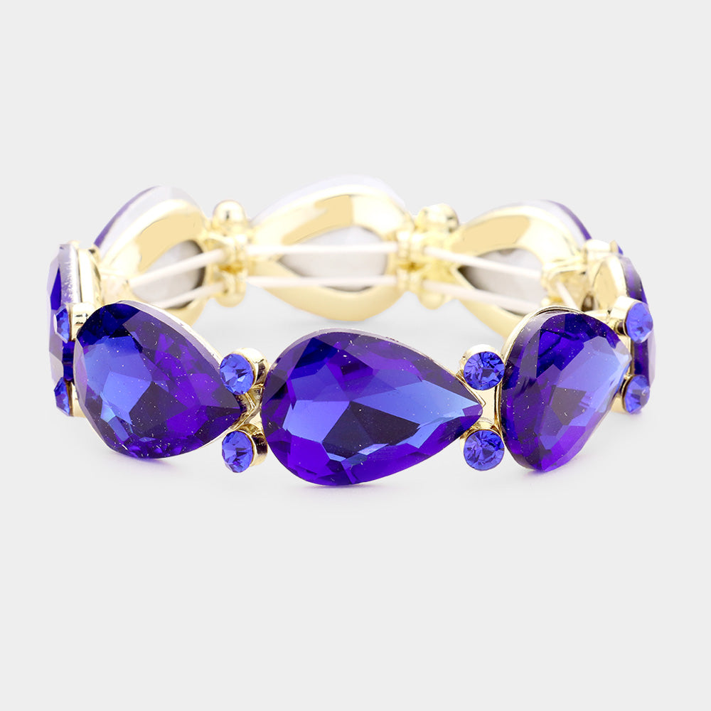 Sapphire Crystal Teardrop Stretch Pageant Bracelet  | Prom Bracelet