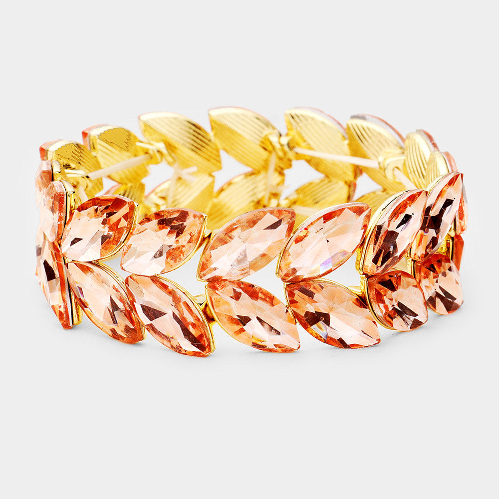 Peach Crystal Marquise Shaped Stone Stretch Bracelet