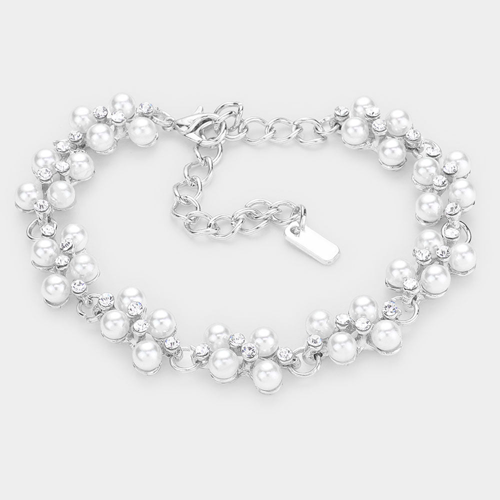 White Pearl Rhinestone Bridal Bracelet