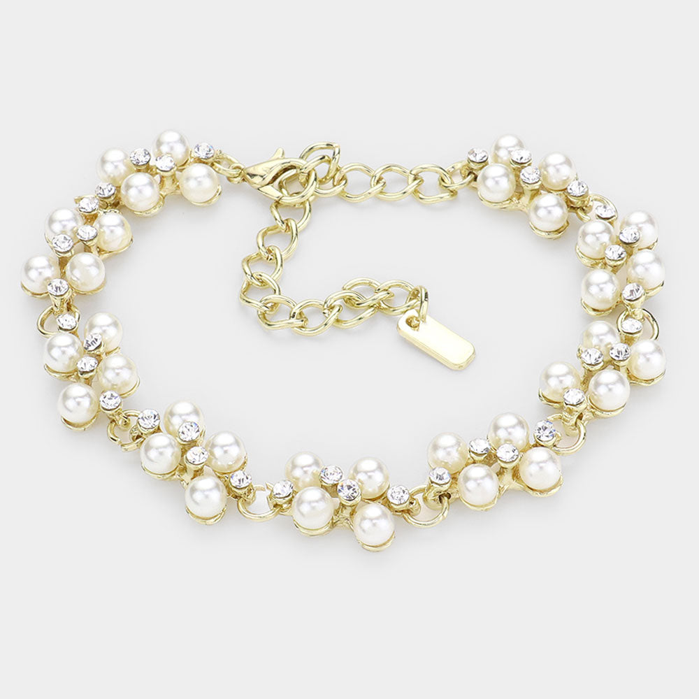 Cream Pearl Rhinestone Bridal Bracelet