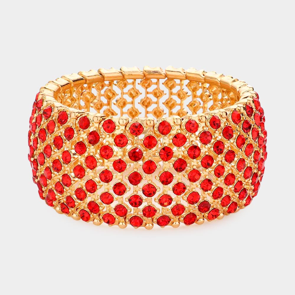 Red Crystal Round Rhinestone Stretch Pageant Bracelet | Pageant Jewelry