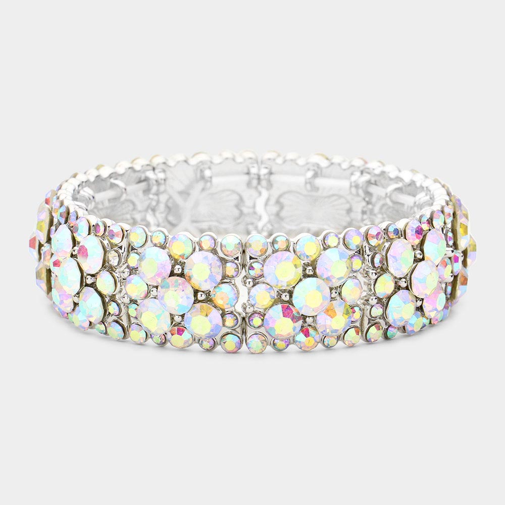 AB Crystal Bubble Cluster Stretch Pageant Bracelet  | Costume Jewelry