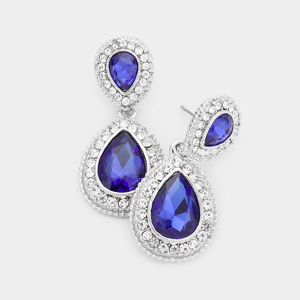 Small Blue Teardrop Crystal Rhinestone Earrings