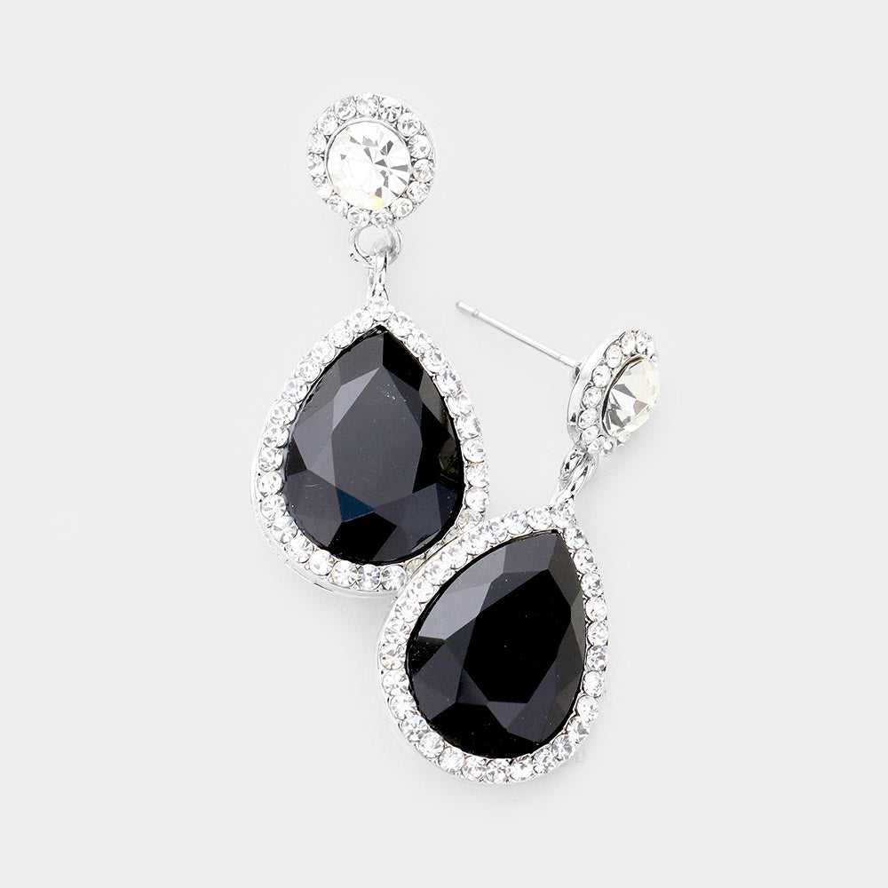 Small Black Crystal And Rhinestone Trimmed Dangle Earrings