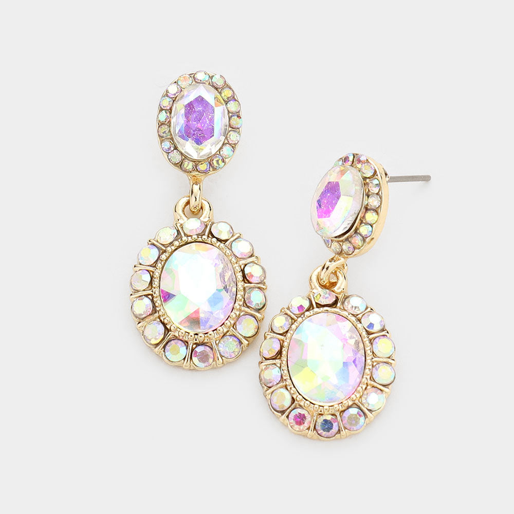 Little Girls AB Crystal Round Drop Earrings on Gold
