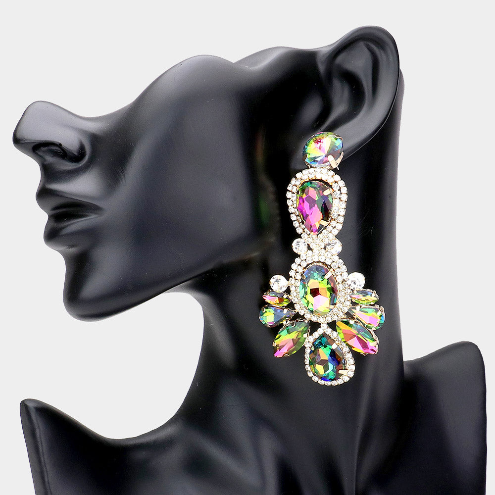 Large Multi-Color Crystal Rhinestone Statement Pageant Earrings 