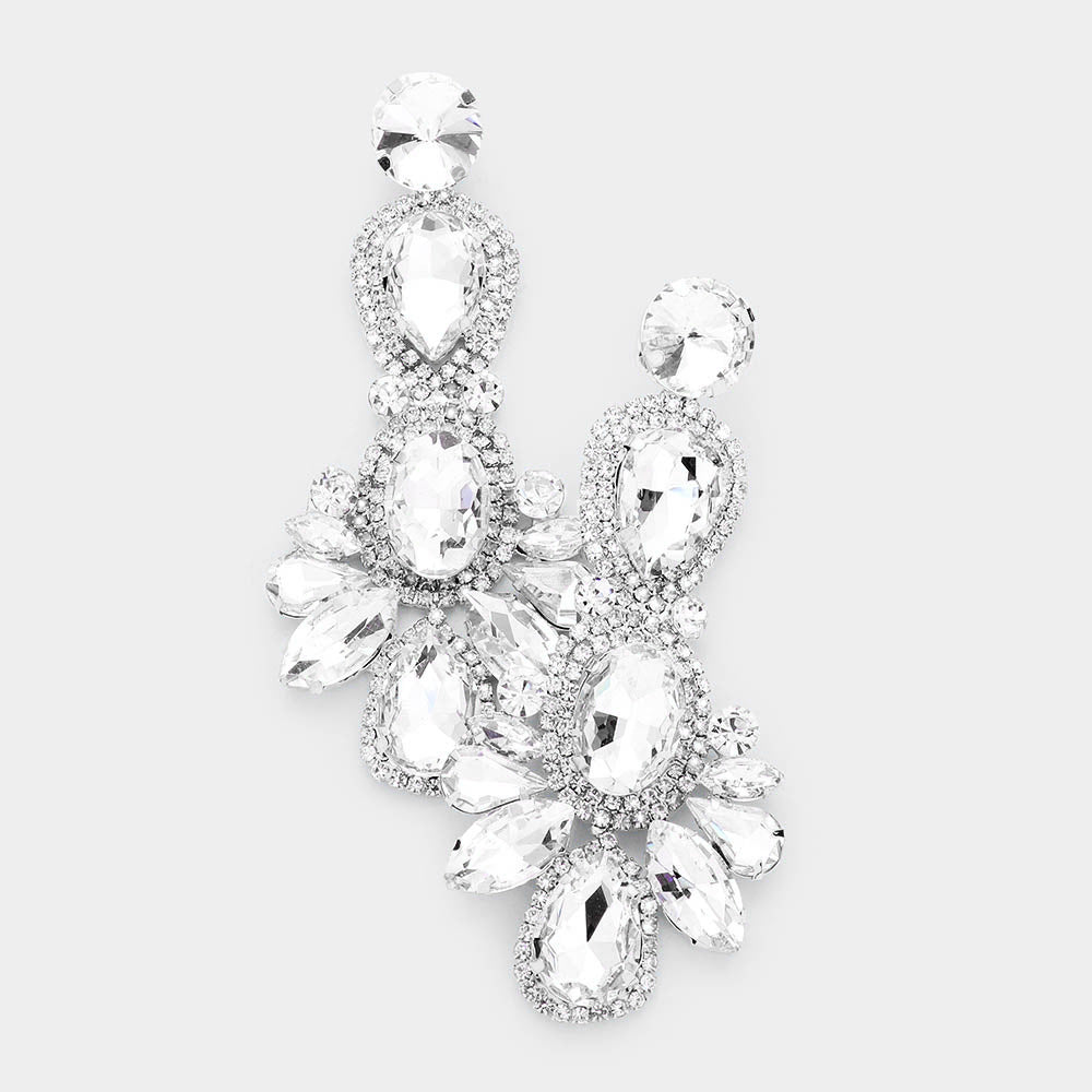 • Color : Clear, Silver • Size : 1.7" X 3.5" • Post Back • Clear Crystal Rhinestone Pave Drop Evening Earrings