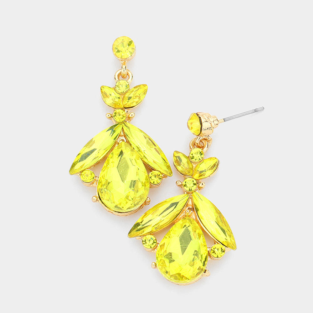 Small Yellow Crystal Abstract Dangle Earrings 