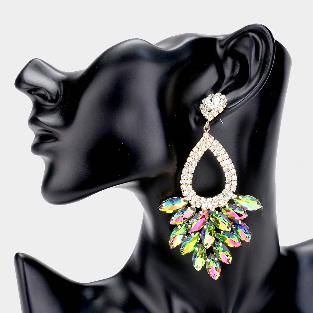 Elegant Marquise Multi-Color Crystal Cluster Chandelier Pageant Earrings / Prom Earrings