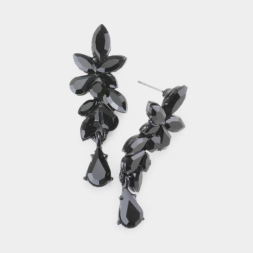 Small Black Crystal Teardrop Dangle Pageant Earrings 