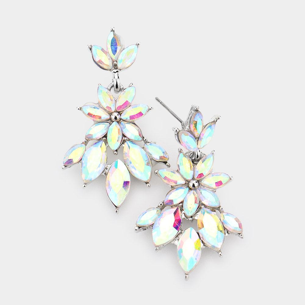 AB Crystal Flower Burst Dangle Pageant Earrings 