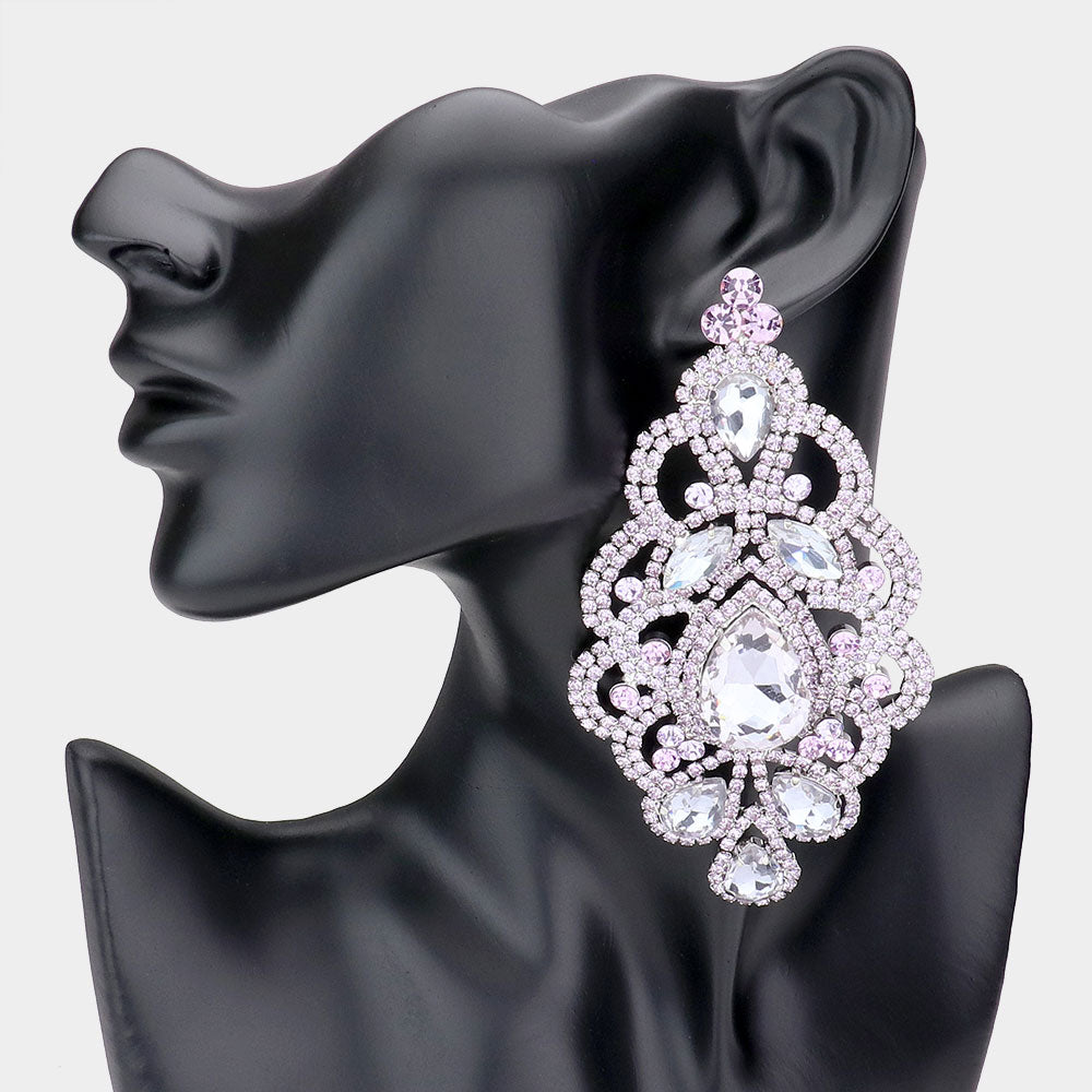 Large Lavender Crystal and Rhinestone Chandelier Evening Earrings