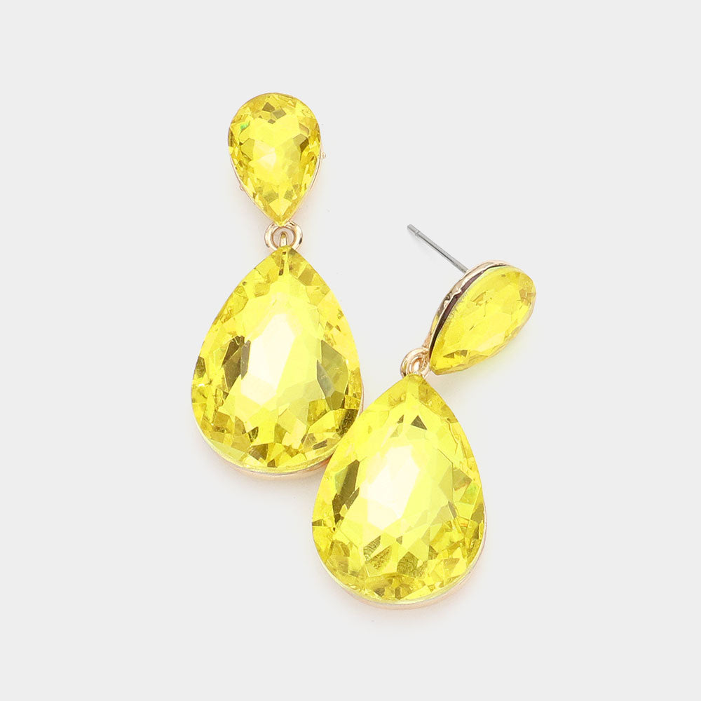 Yellow Crystal Double Teardrop Pageant Earrings for Little Girls | 509489