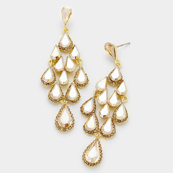 Gold Crystal Chandelier Earrings Made of Teardrops on Gold| Prom Earrings| Pageant Earrings 