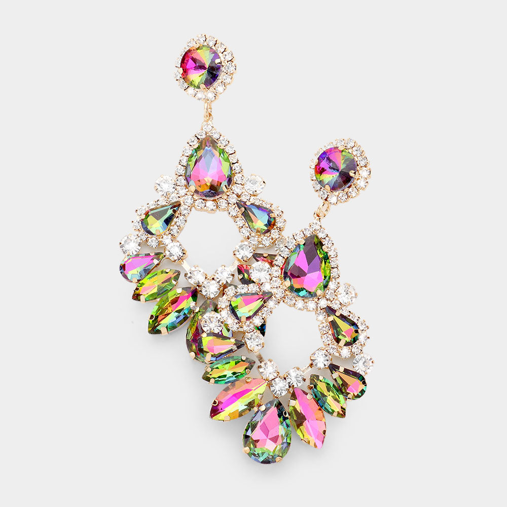 Large Multi-color Crystal Teardrop Chandelier Earrings 