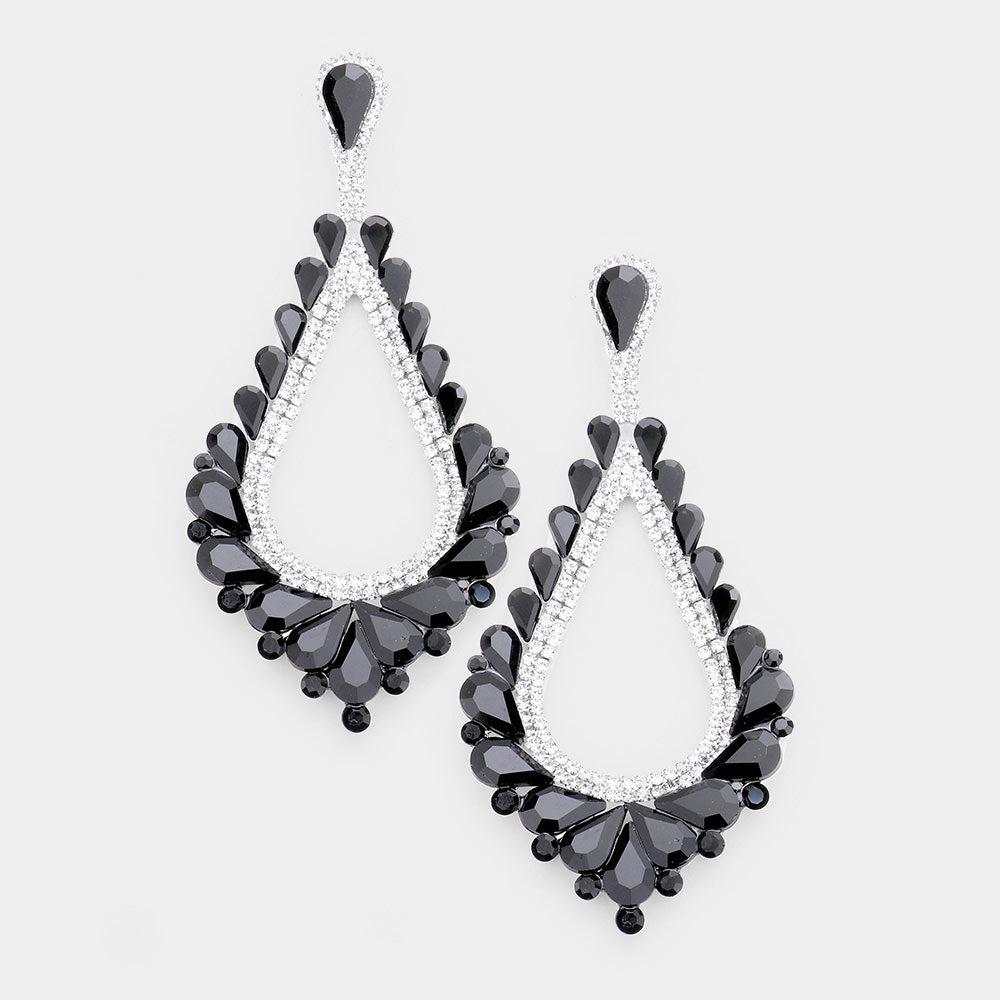 Oversized Cut Out Black Crystal Teardrop Earrings | 467416