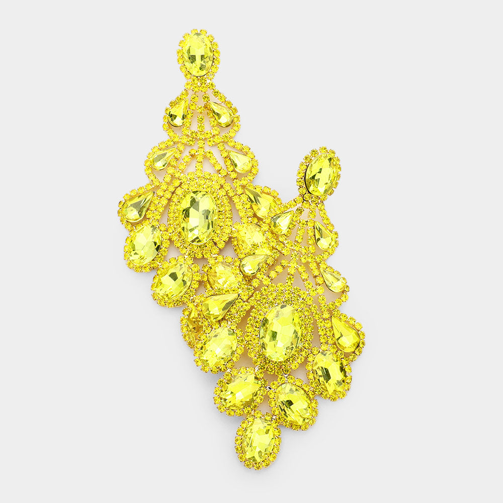 Oversized Yellow Crystal Statement Earrings 