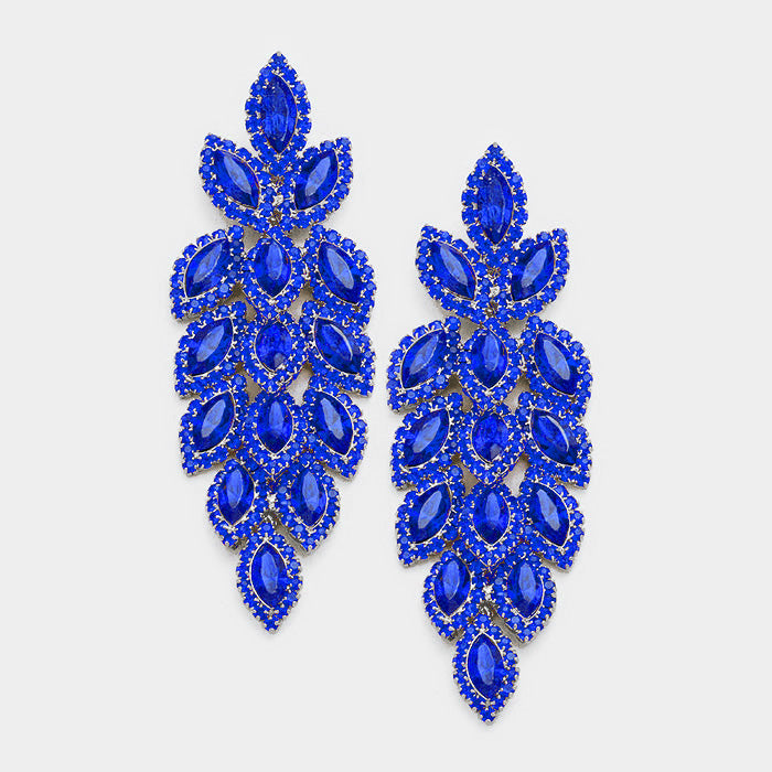 Large Sapphire Crystal Leaf Clip On Earrings