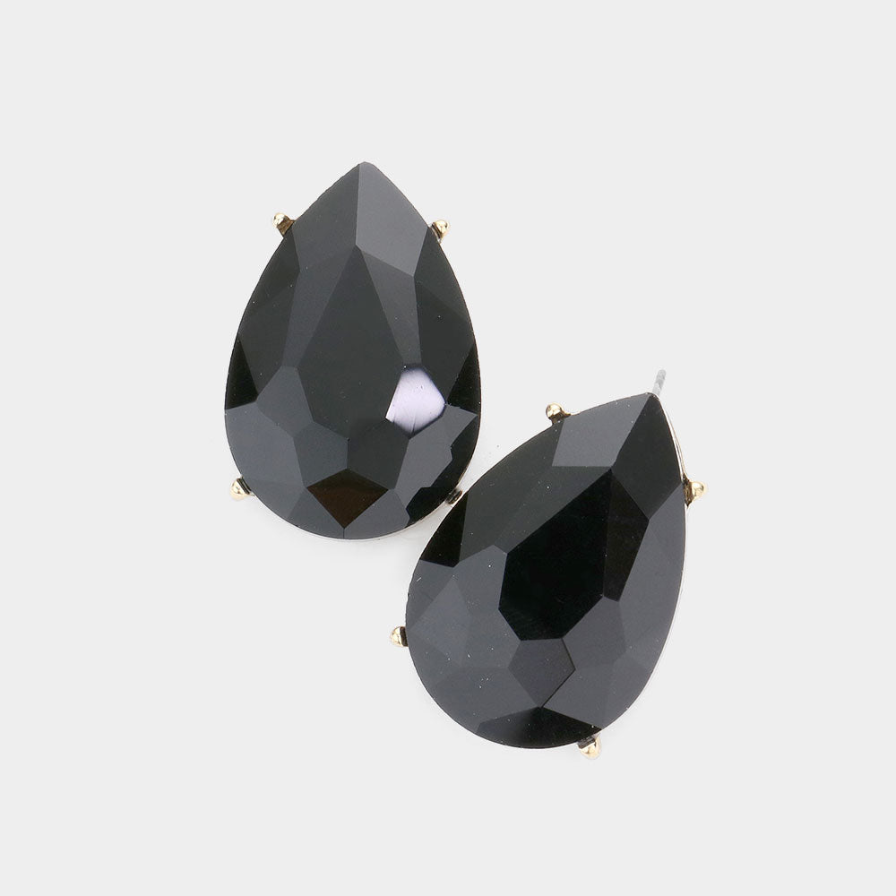 Black Crystal Teardrop Stud Earrings  | Pageant Earrings | Interview Earrings