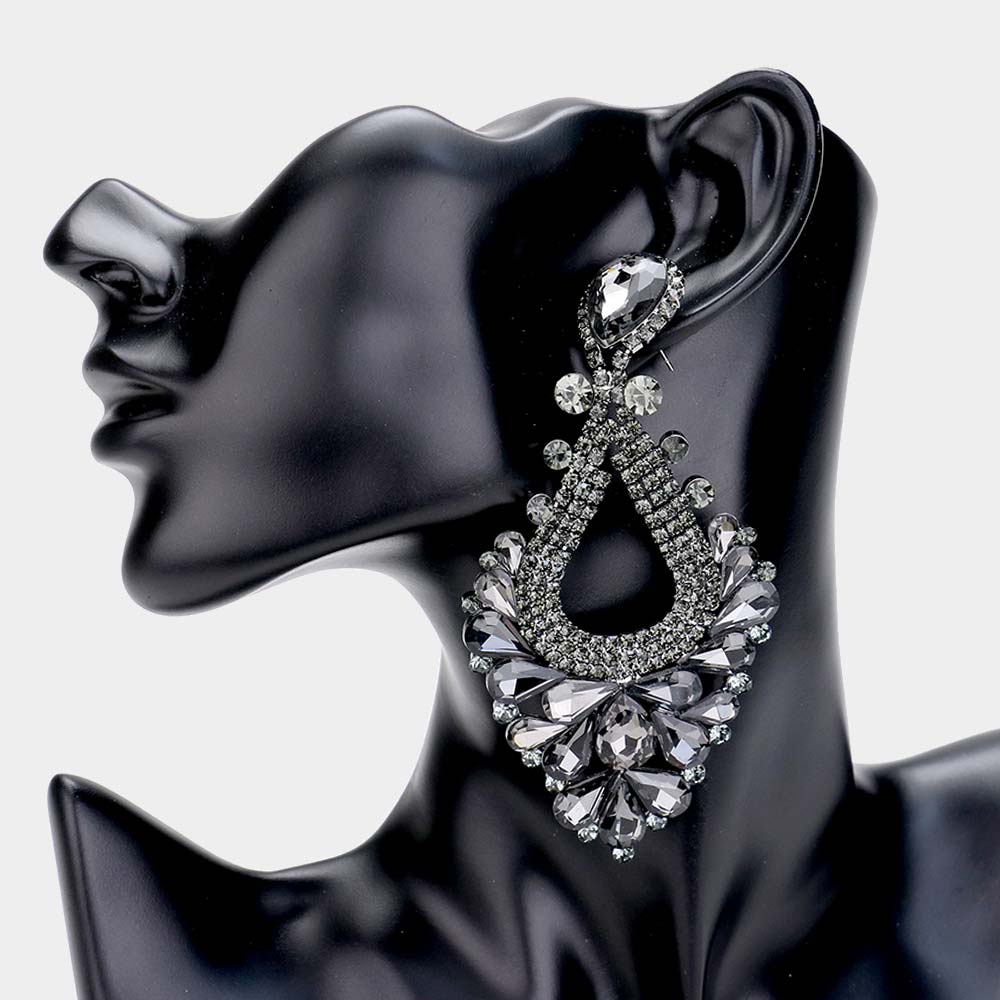 Large Black Diamond Crystal Statement Pageant Earrings