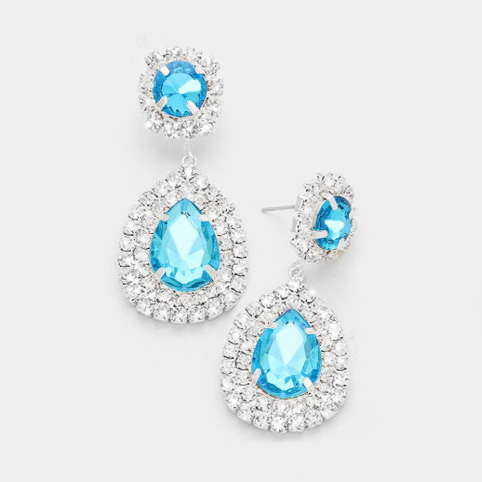 Aqua Crystal Teardrop Earrings