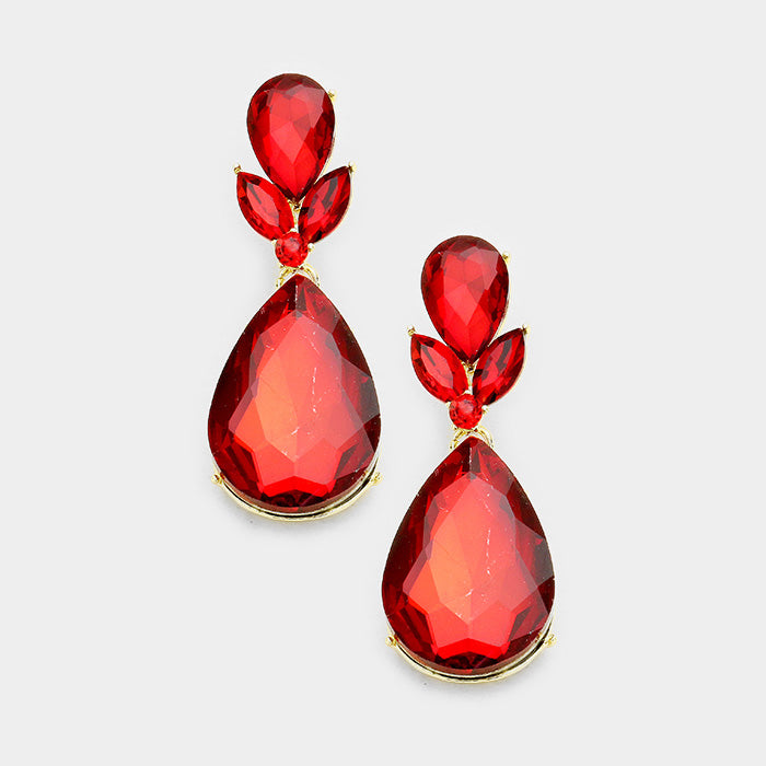 Little Girls Red Crystal Teardrop Leaf Pageant Earrings
