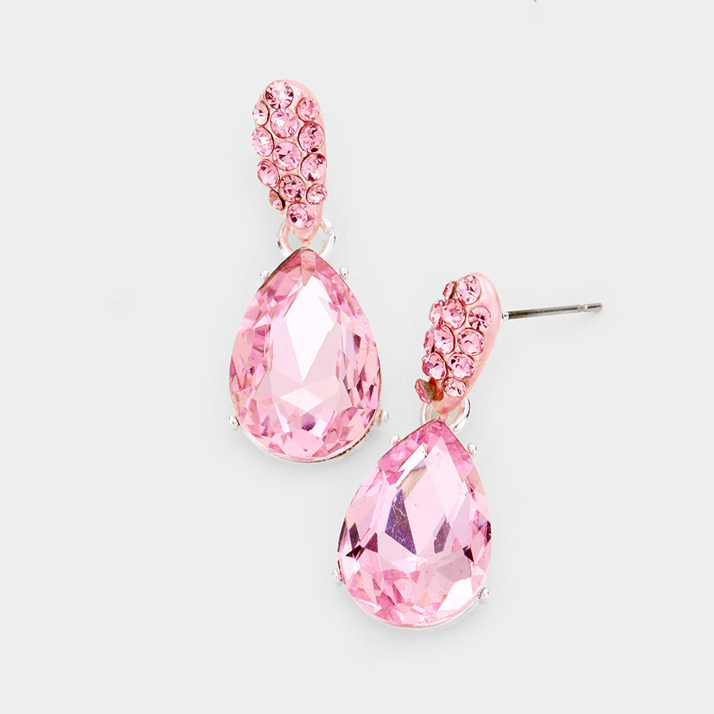 Small Pink Crystal and Rhinestone Teardrop Dangle Earrings  | Little Girls | Older Girls Interview