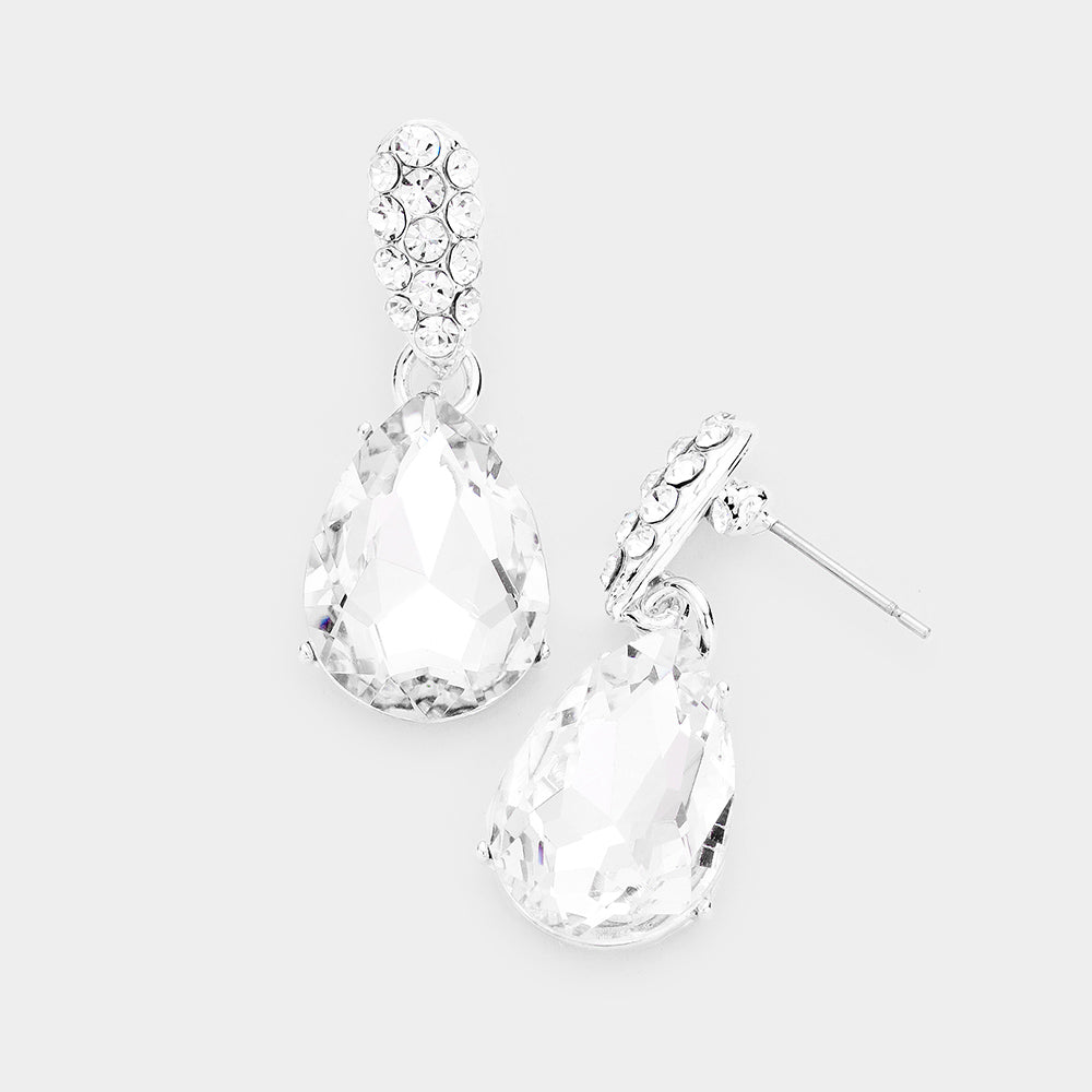 Small Clear Crystal and Rhinestone Teardrop Dangle Earrings