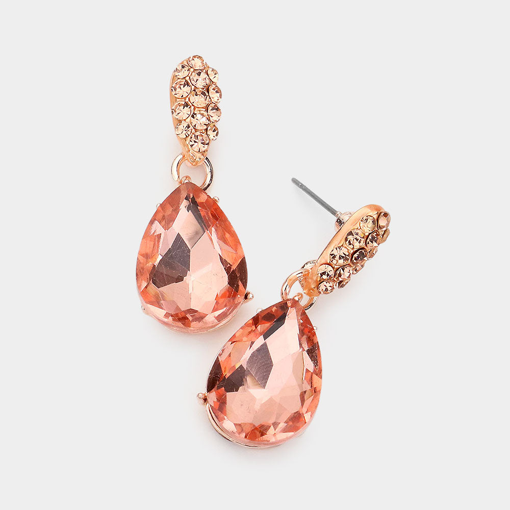 Small Peach Crystal and Rhinestone Teardrop Dangle Earrings on Rose Gold | Little Girls | Older Girls Interview
