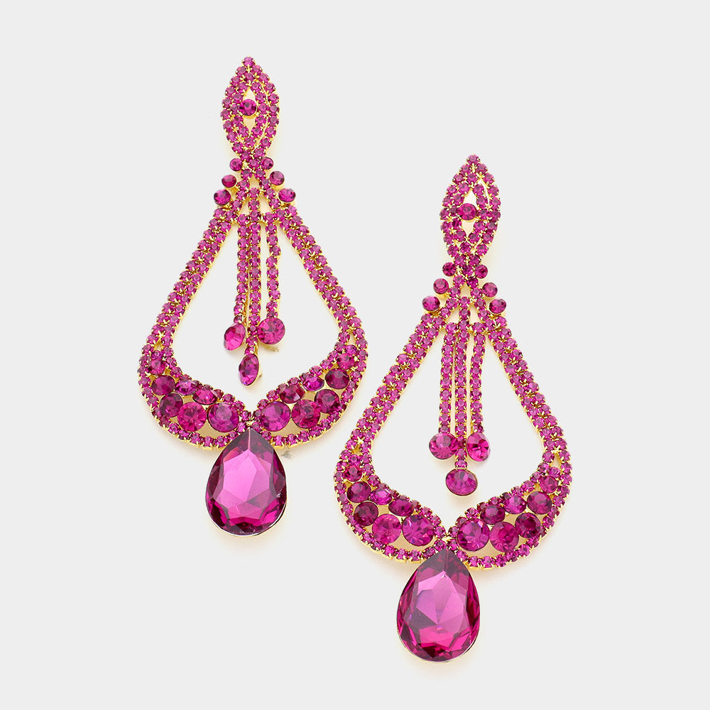 Fuchsia Crystal Pageant Earrings 