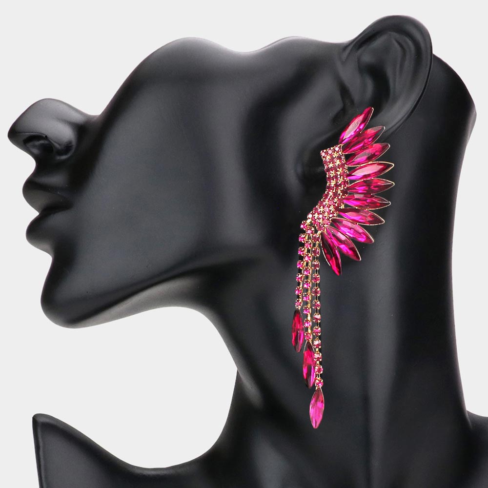 Fuchsia Crystal Angel Wing Pageant Earrings  | Prom Earrings