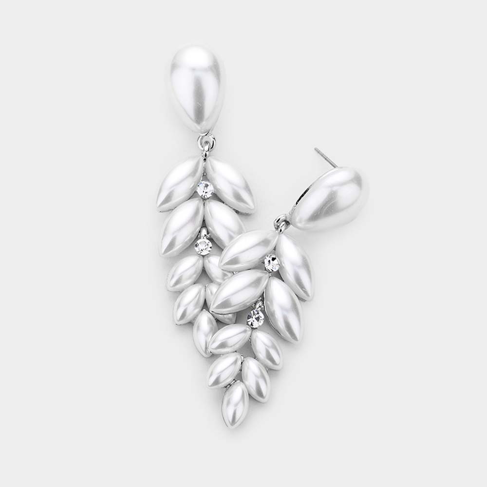 White Pearl Teardrop Marquise Pageant Earrings | 479315