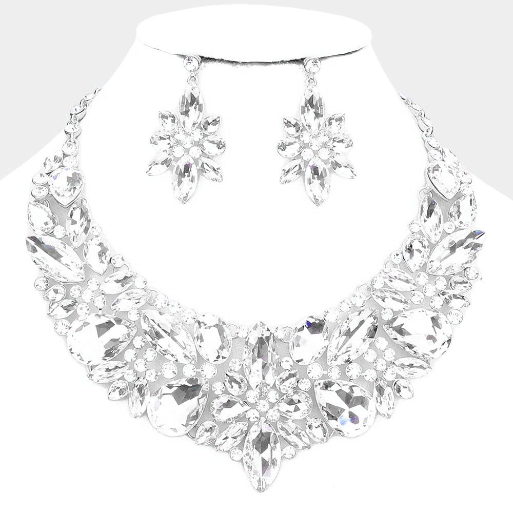Clear Crystal Multi Stone Statement Necklace | Evening Necklace